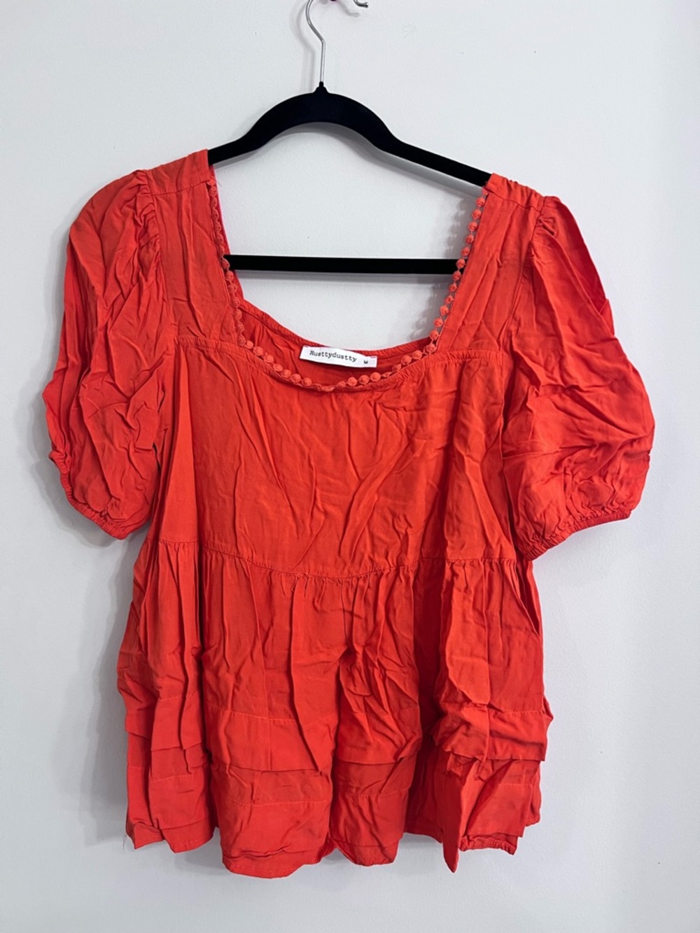 Red Scoop Neck Peasant Top